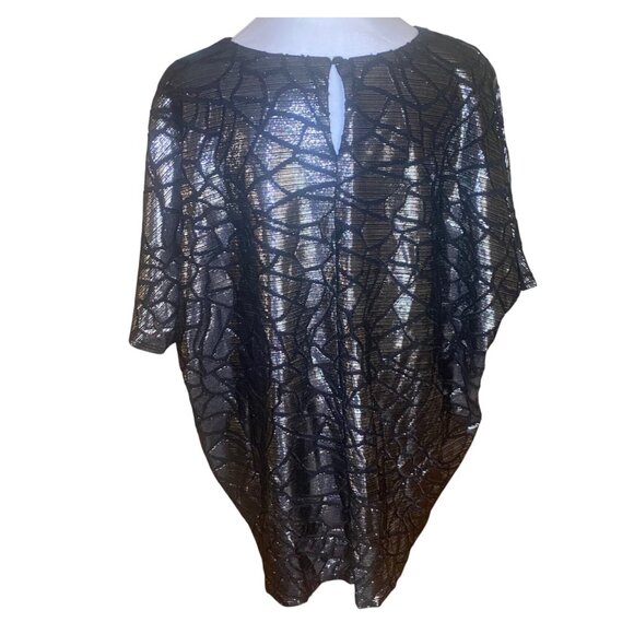 Alfani Metallic Black & Silver Top 3X Short Sleeve Holiday Party Celebration - Picture 3 of 9